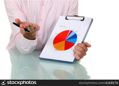 businessman showing pie chart at meeting