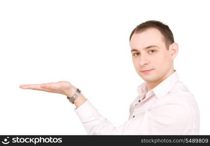 businessman showing something on the palm of his hand