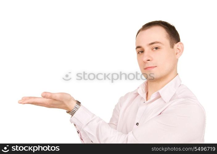 businessman showing something on the palms of his hands