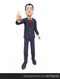 Businessman Shows Approval Indicating Thumbs Up And Victor