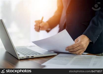 Businessman signature document working in office
