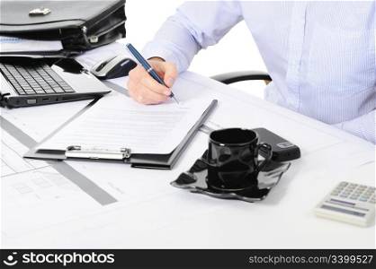 businessman signs a contract. Isolated on white background