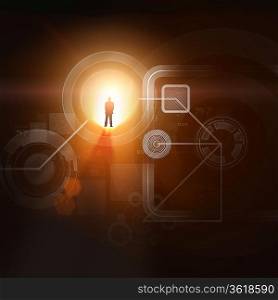 Businessman silhouette standing against media picture background