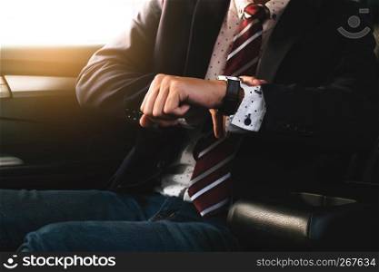 Businessman Sit Inside Car Waiting