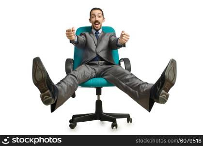 Businessman sitting in the chair on white