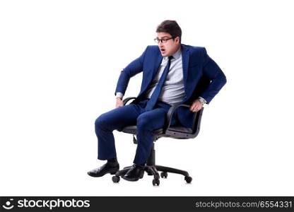 Businessman sitting on office chair isolated on white