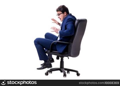 Businessman sitting on office chair isolated on white