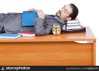 Businessman sleeping at this desk