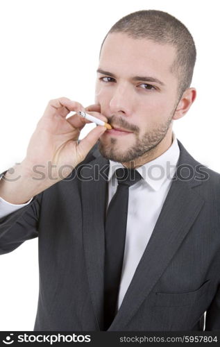 businessman smoking isolated on a white background