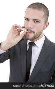 businessman smoking isolated on a white background