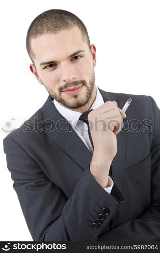 businessman smoking isolated on a white background