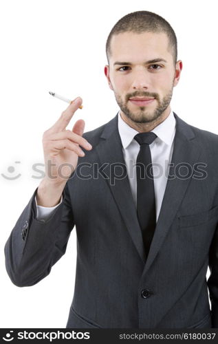 businessman smoking isolated on a white background