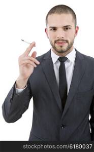 businessman smoking isolated on a white background
