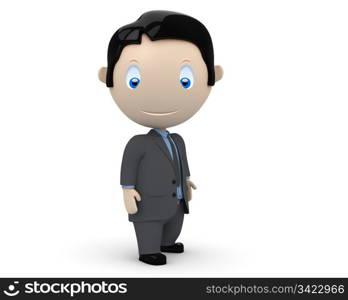 Businessman! Social 3D characters: happy young business man stands still. New constantly growing collection of expressive unique multiuse people images. Concept for people in business illustration. Isolated.