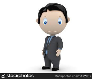 Businessman! Social 3D characters: happy young business man stands still. New constantly growing collection of expressive unique multiuse people images. Concept for people in business illustration. Isolated.