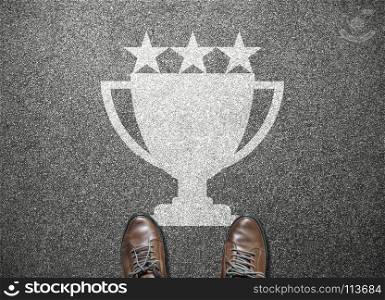 businessman stand with trophy, business competition successful concept