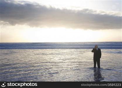 Businessman Standing in the Ocean