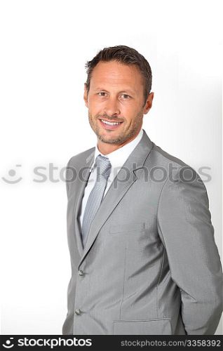 Businessman standing in white background