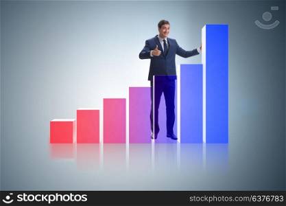 Businessman standing next to bar chart in business concept