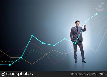 Businessman standing next to chart in business concept