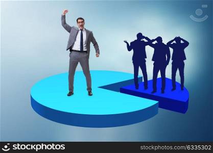 Businessman standing on pie chart in business concept