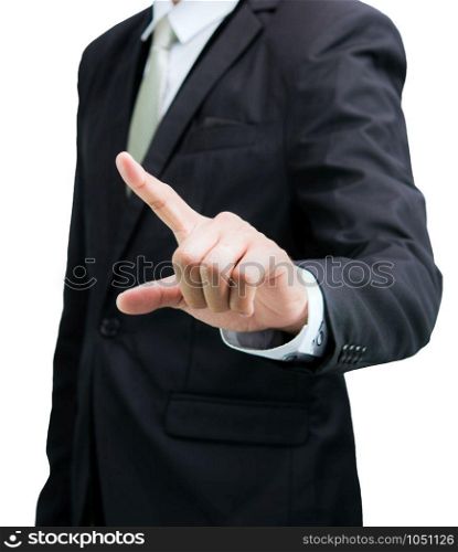 Businessman standing posture show hand isolated on over white background