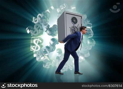 BUsinessman stealing metal safe from bank