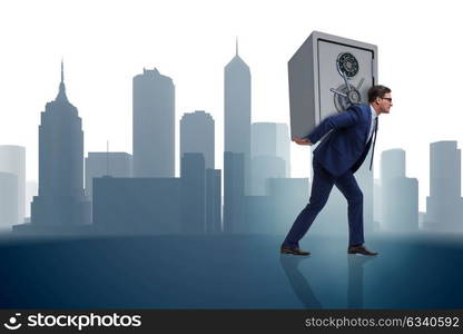 BUsinessman stealing metal safe from bank