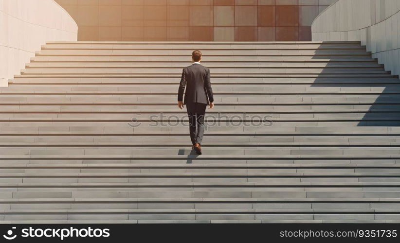 Businessman step up on stair forward. Generative AI