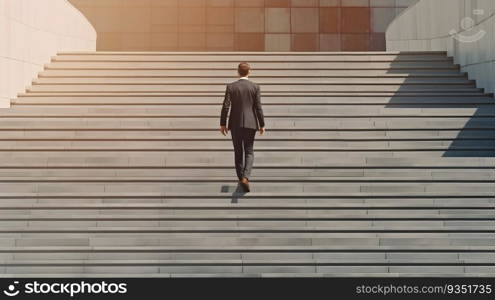 Businessman step up on stair forward. Generative AI