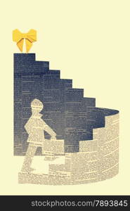 Businessman stepping up a staircase. Model made with Newspsper