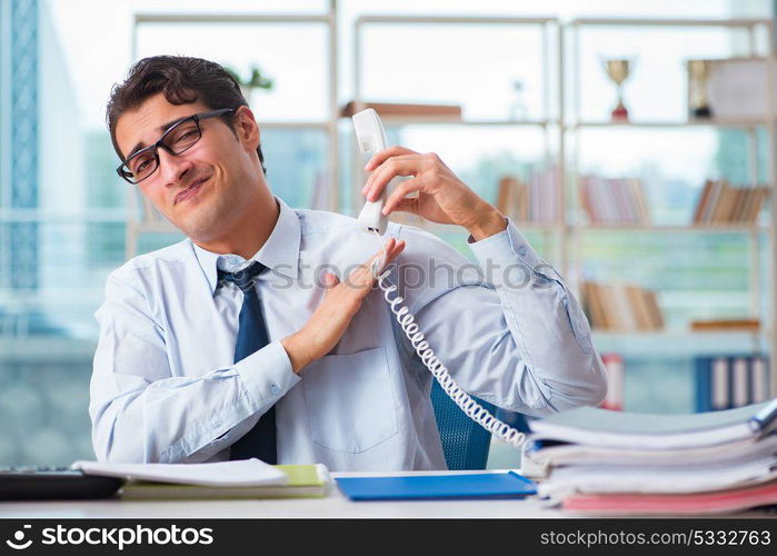 Businessman suffering from excessive armpit sweating