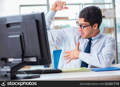 Businessman suffering from excessive armpit sweating