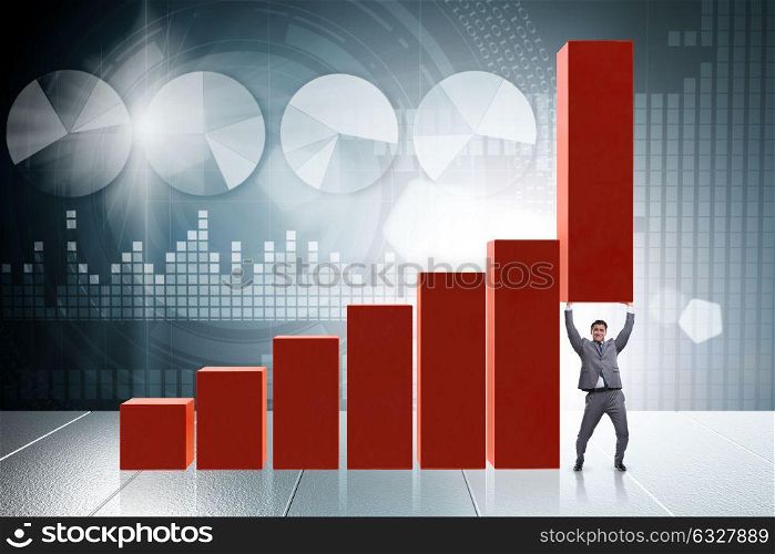 Businessman supporting growtn in economy on chart graph. The businessman supporting growtn in economy on chart graph