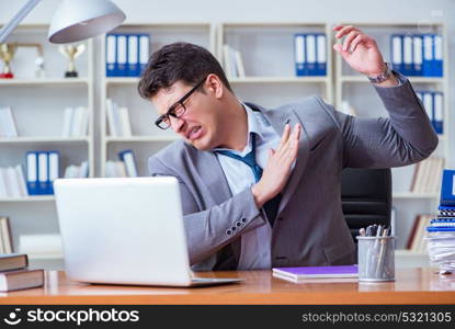 Businessman sweating excessively smelling bad in office at workp. Businessman sweating excessively smelling bad in office at workplace