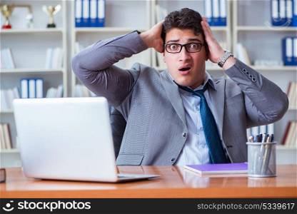 Businessman sweating excessively smelling bad in office at workp. Businessman sweating excessively smelling bad in office at workplace