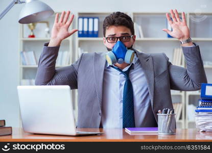 Businessman sweating excessively smelling bad in office at workp. Businessman sweating excessively smelling bad in office at workplace