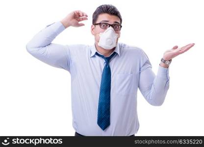 Businessman sweating excessively smelling bad isolated on white . Businessman sweating excessively smelling bad isolated on white background
