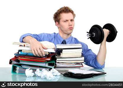 businessman taking care of the documents and doing exercises