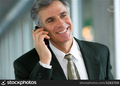 Businessman talking cellular PDA.
