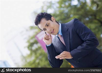 Businessman talking on a hands free device