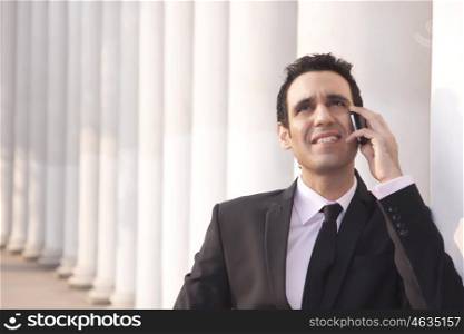 Businessman talking on a mobile phone , INDIA , DELHI