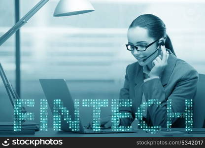 Businessman talking on headset in fintech concept