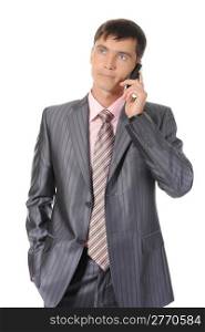 Businessman talking on the phone. Isolated on white background