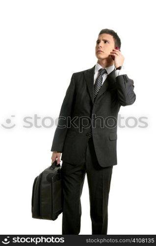 Businessman talking with cell mobile phone isolated on white
