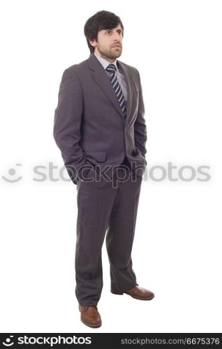businessman thinking, full body, isolated on white background. businessman