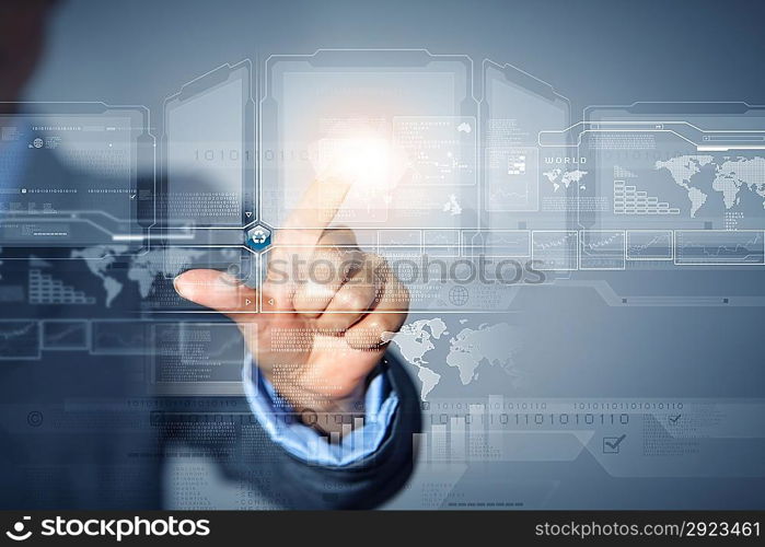 Businessman touching icon