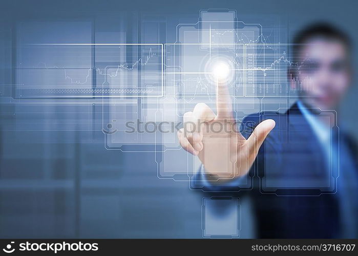 Businessman touching icon