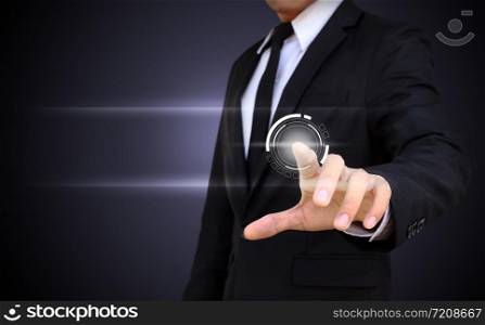Businessman touching on a screen, technology or communication background