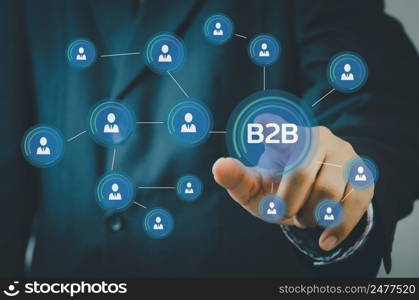 Businessman touching on virtual screen icon B2B Business to Business icons and symbols.Commerce Technology Marketing concept.